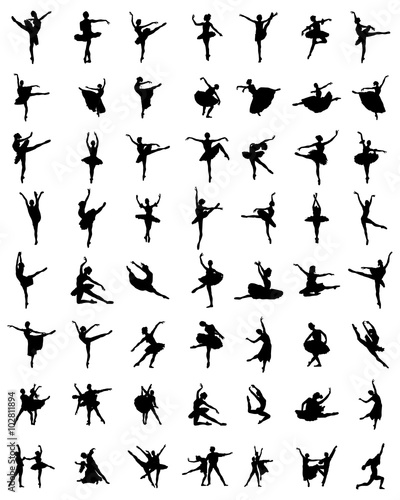 Black silhouettes of ballerinas, vector 