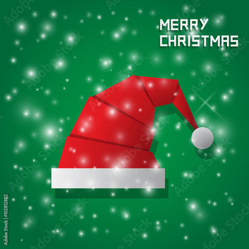 chrismas hat with snow on green background