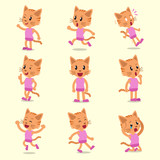 Cartoon cat character poses on yellow background