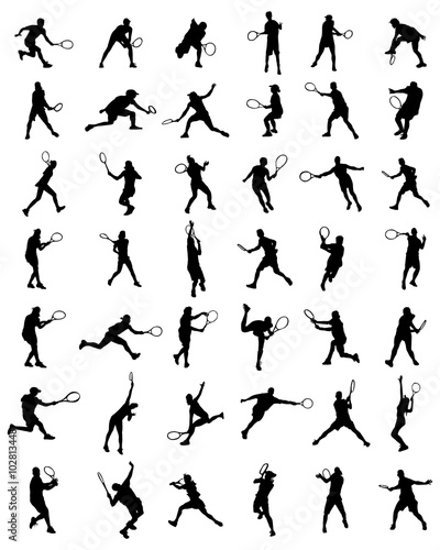 Black silhouettes of tennis players, vector 