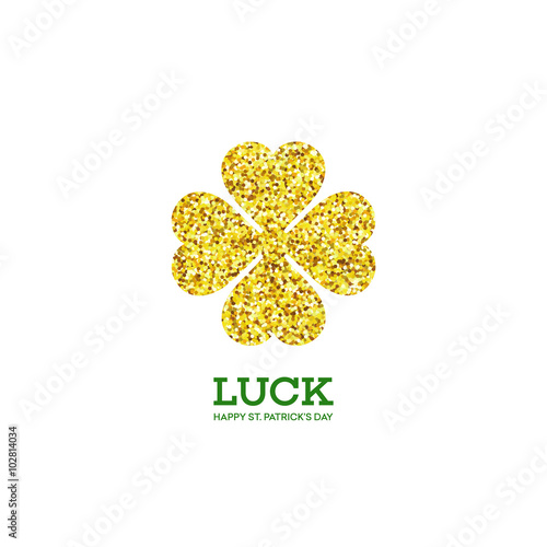 Golden Shamrock. Patrick day simbol. Vector illustration