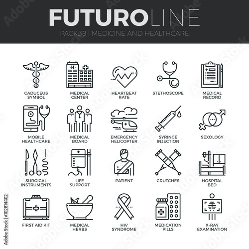 Medicine and Healthcare Futuro Line Icons Set