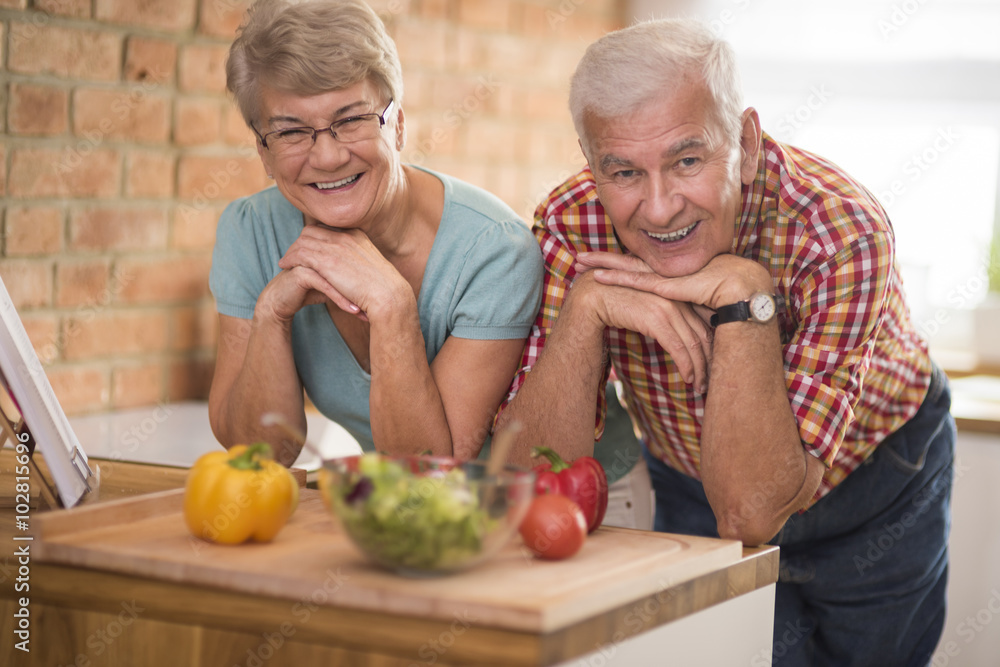 Portrait of happy seniors at the domestic kitchen Portrait of happy seniors at the domestic kitchen
