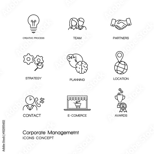 Modern thin line icons set of corporate management and business