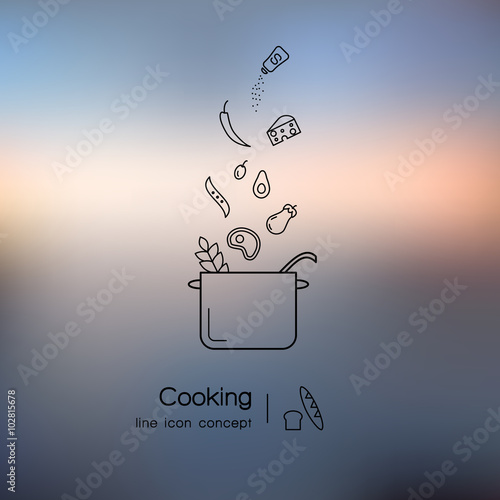 Lline design of web banner template with outline icons of master