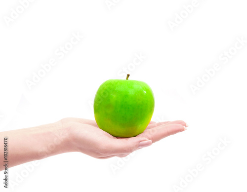 hand with an apple isolated on white background