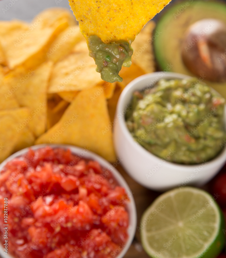 Mexican nacho chips and salsa dip Mexican nacho chips and salsa dip