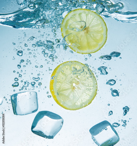 Lemons with water splash an...