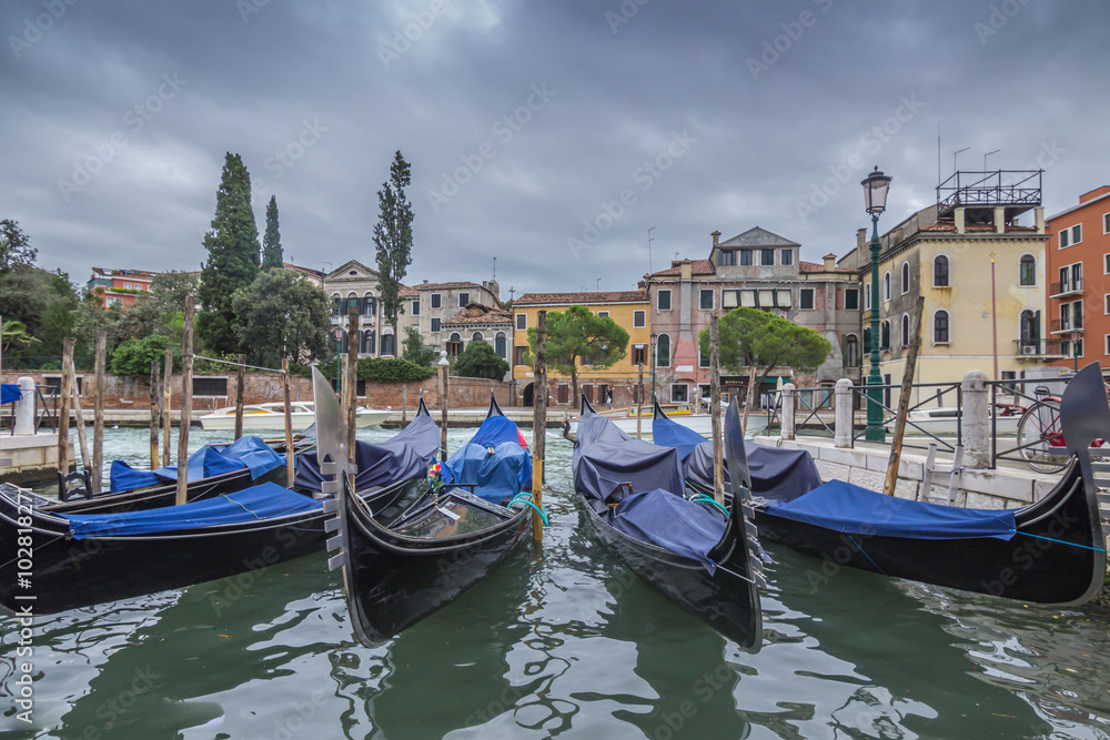 Resting Gondolas in Venice Italy