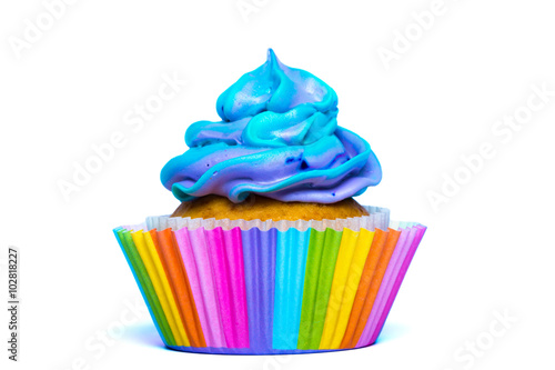 Multicolored rainbow cupcake