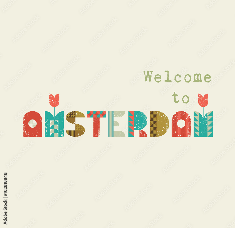 Welcome to Amsterdam retro lettering 