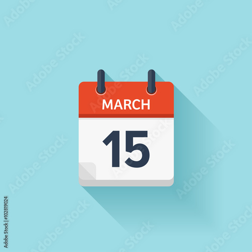 March 15. Vector flat daily calendar icon. Date and time, day, month. Holiday.