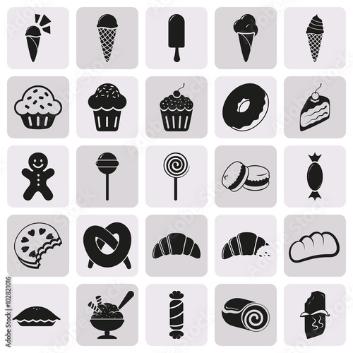 Set of black dessert icons