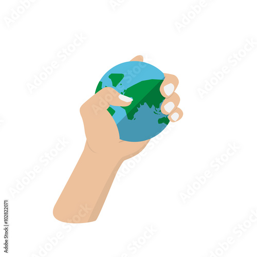 hand holding the world on white background