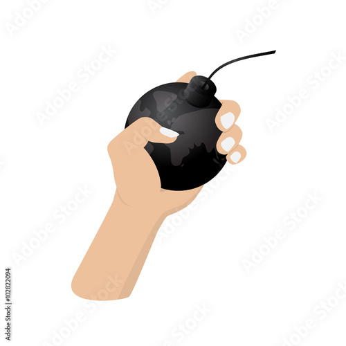 hand holding the bomb world on white background