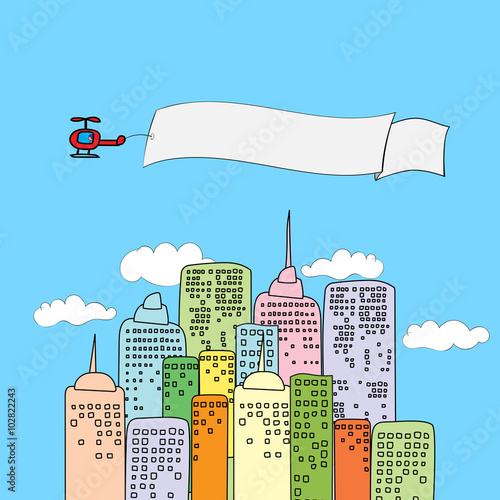 illustration of city skyscraper colorful hand draw stlye