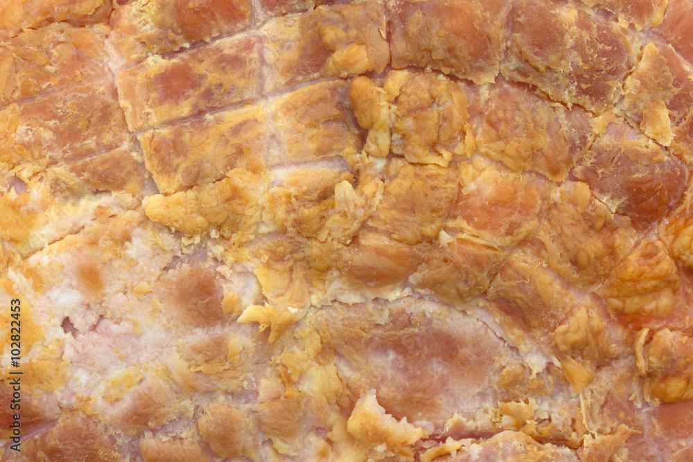Very close view of a baked ham