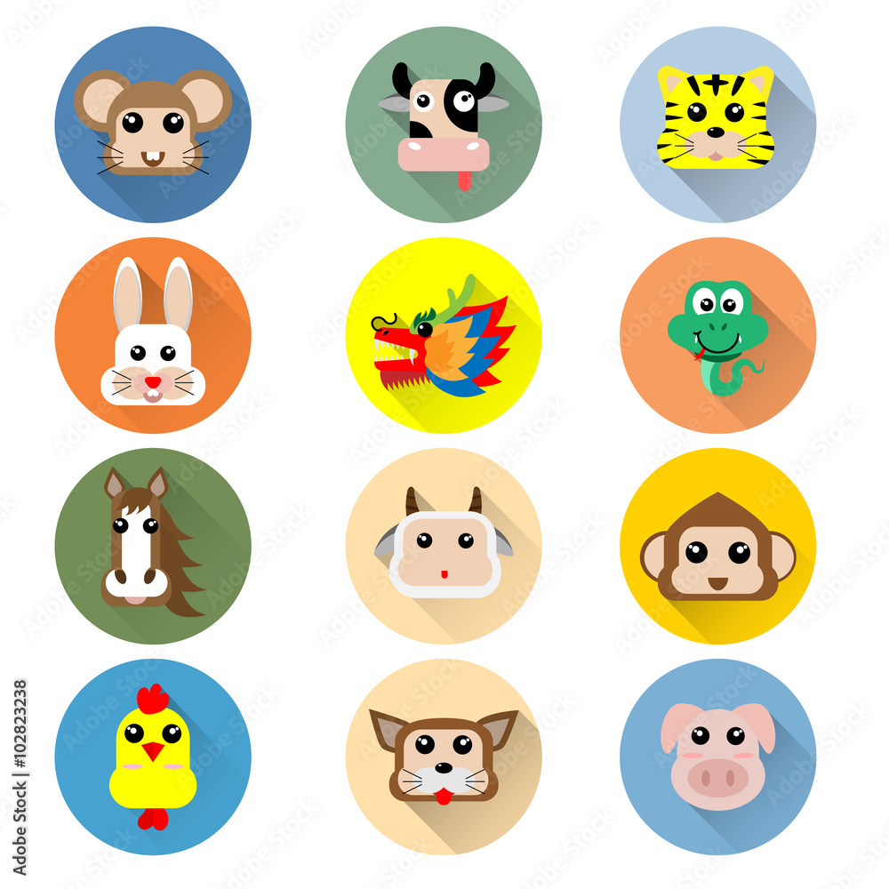 icon of Year of Chinese Zodiac animal symbol long shadow icon of Year of Chinese Zodiac animal symbol long shadow