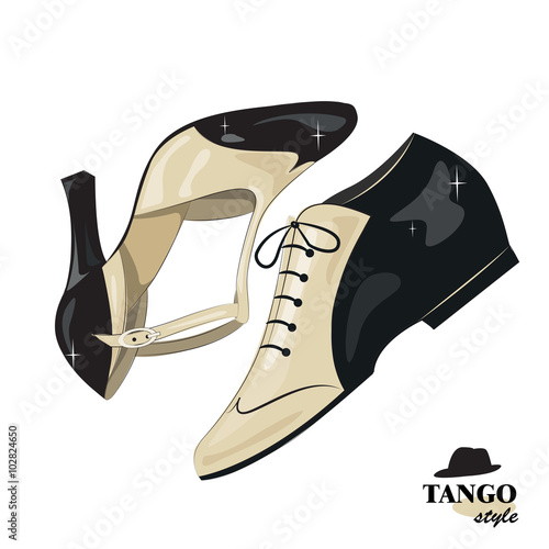 Elegant women's and man's shoes. Argentine tango, dance shoes. Vector illustration, isolated on white background.