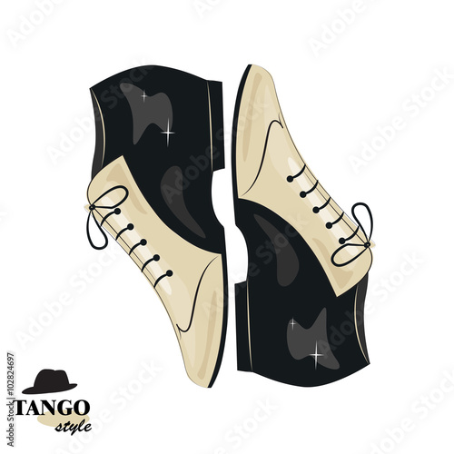 Elegant  man's shoes. Argentine tango, dance shoes. Vector illustration, isolated on white background.
