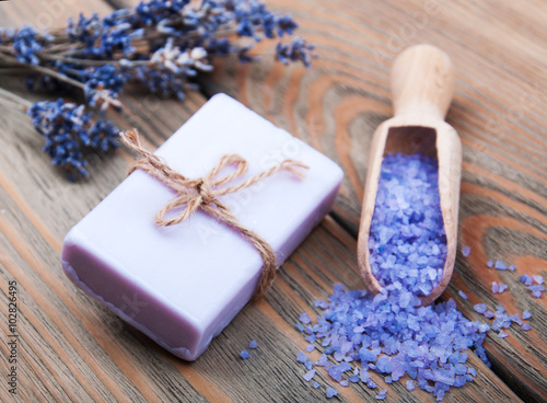 Obraz na plátně Handmade lavender soap and salt