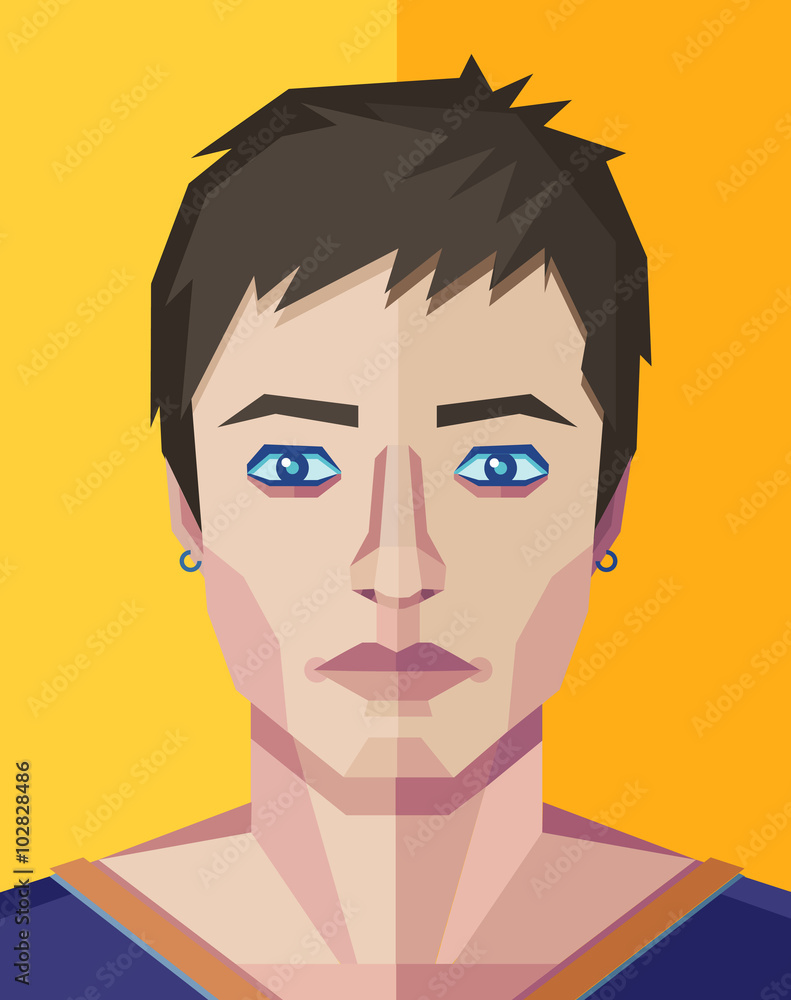 Low poly human face illustration.