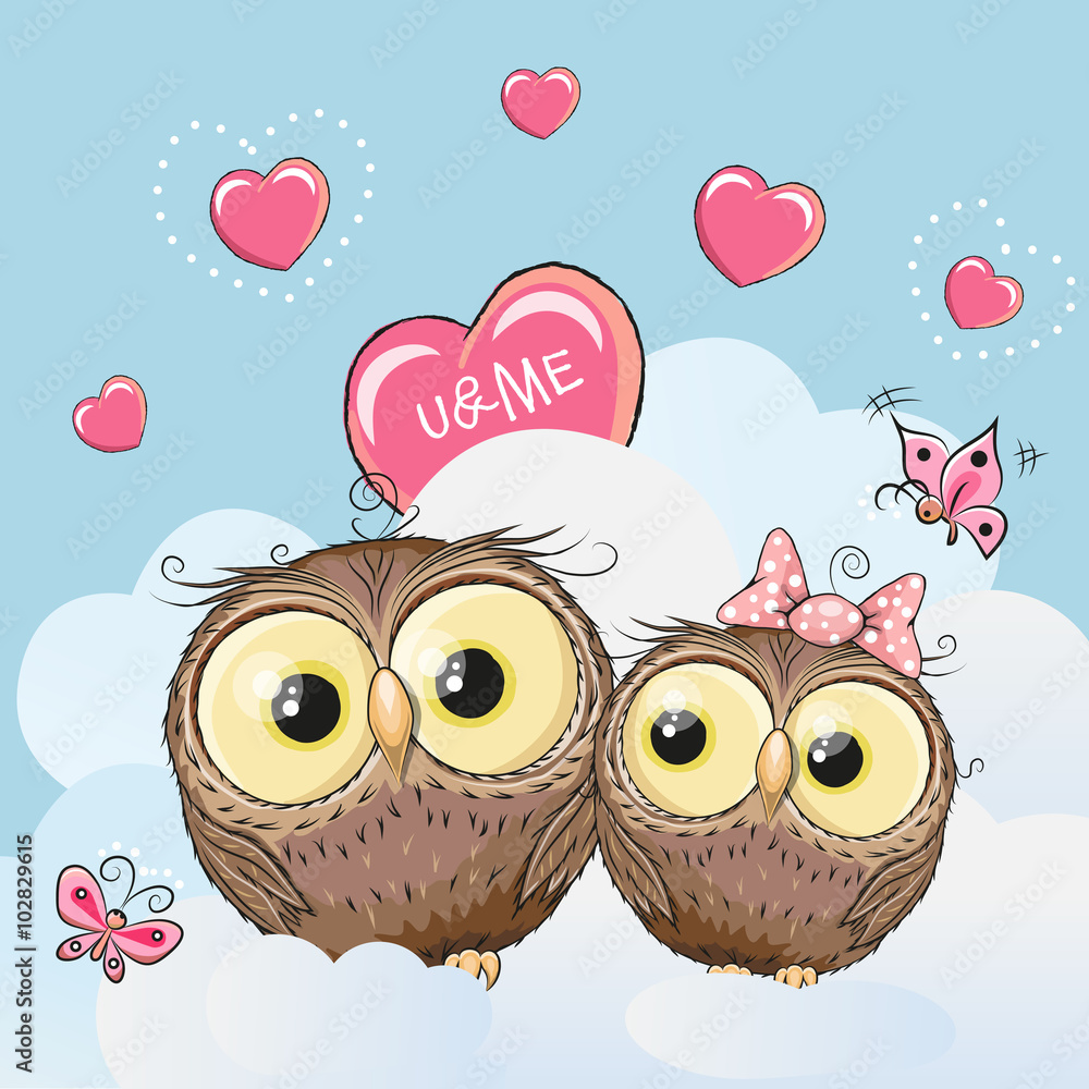 Naklejka premium Cute Lovers Owls