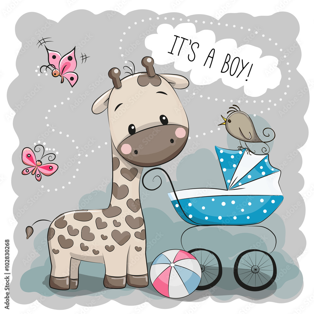 Fototapeta premium Baby carriage and Giraffe