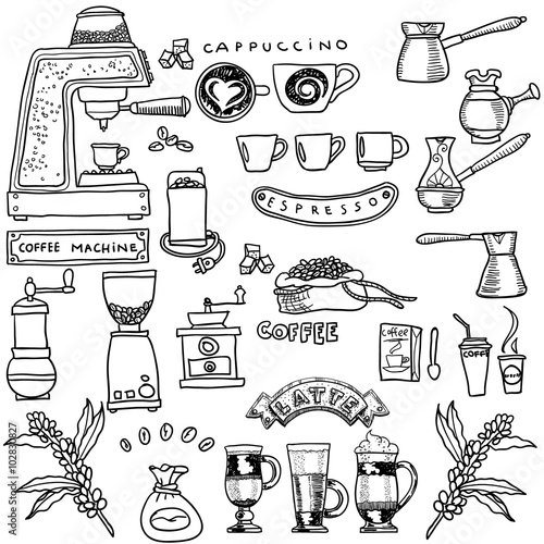 Coffee hand drawn set. Vector illustration