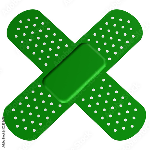 Crossed green adhesive bandages