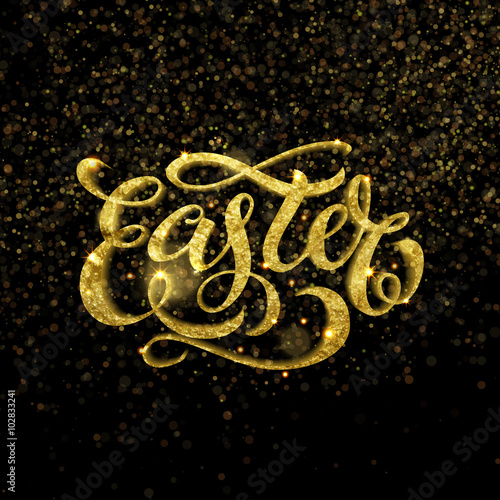 Happy Easter poster. Gold sparkle title.