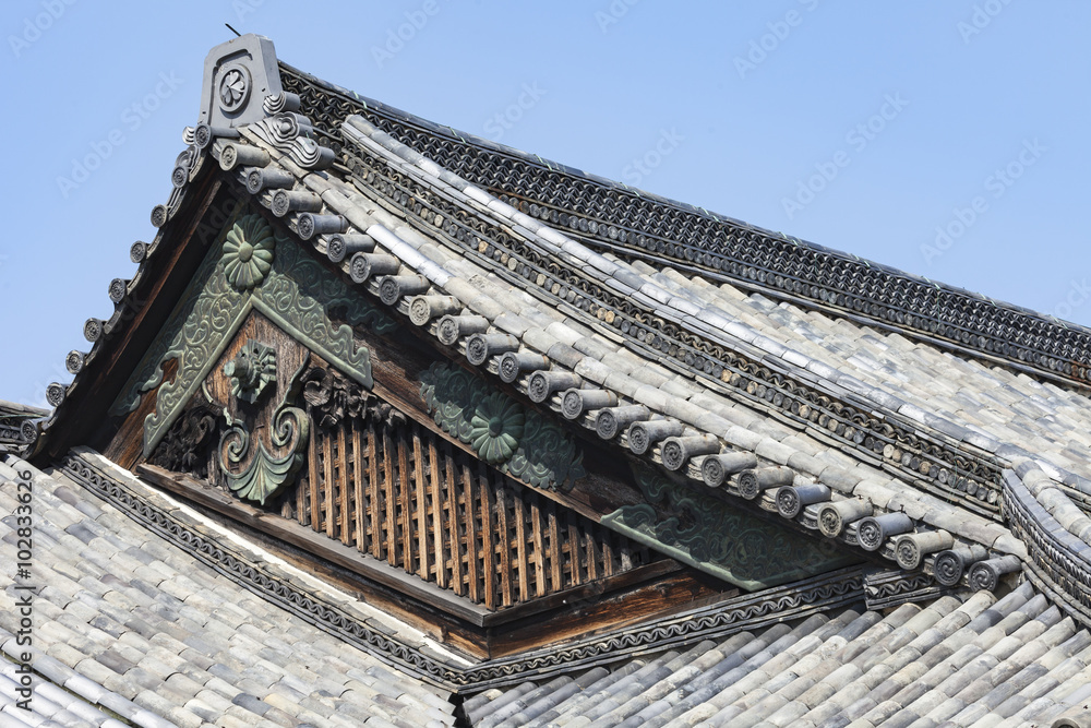 Ninomaru Palace rooftop at Kyoto Nijo Castle in Kyoto, Japan. Ninomaru Palace rooftop at Kyoto Nijo Castle in Kyoto, Japan.
