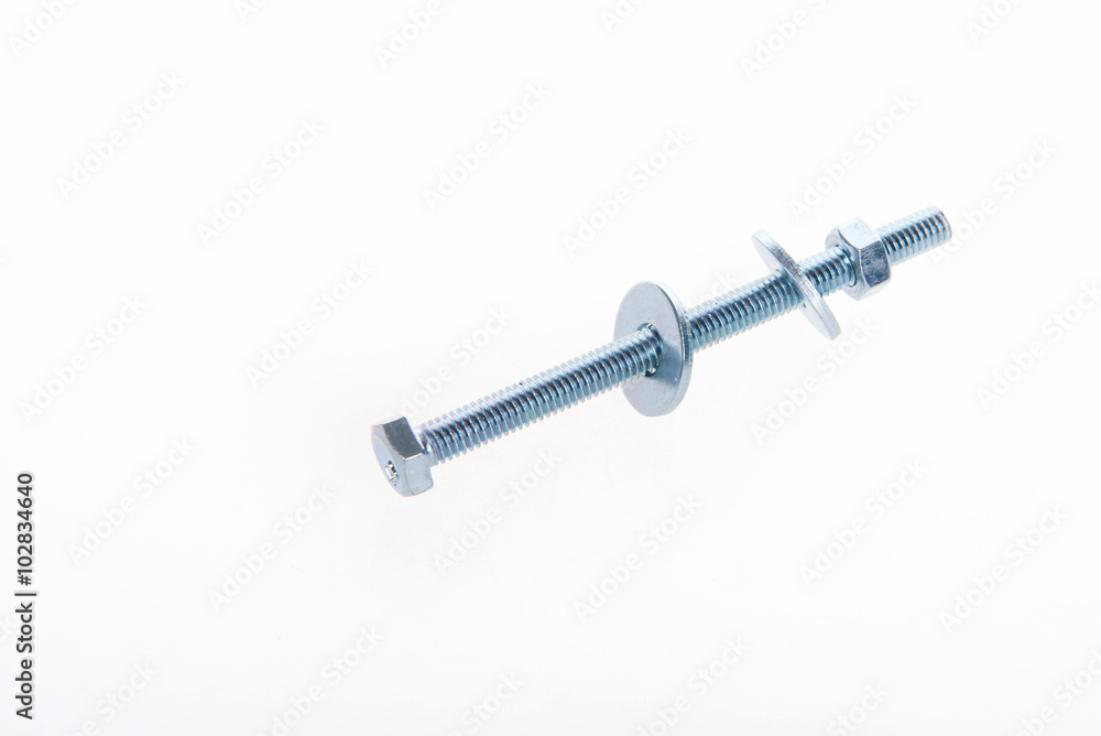 Metal bolt and nut on a white background Metal bolt and nut on a white background