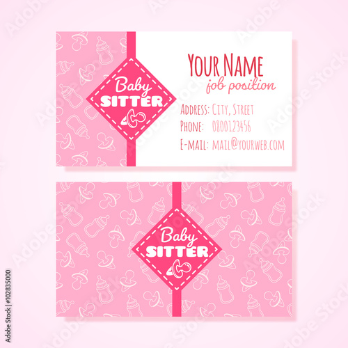 Two horizontal business card template for babysitter service.