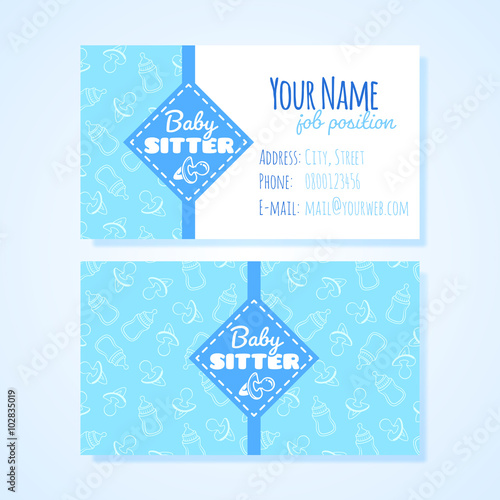 Two horizontal business card template for babysitter service.
