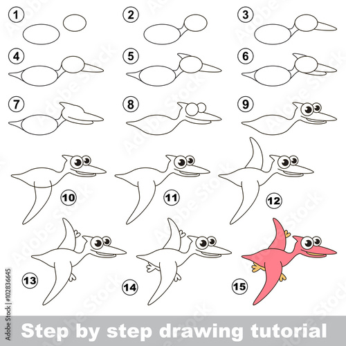 Funny pterodactyl. Drawing tutorial.