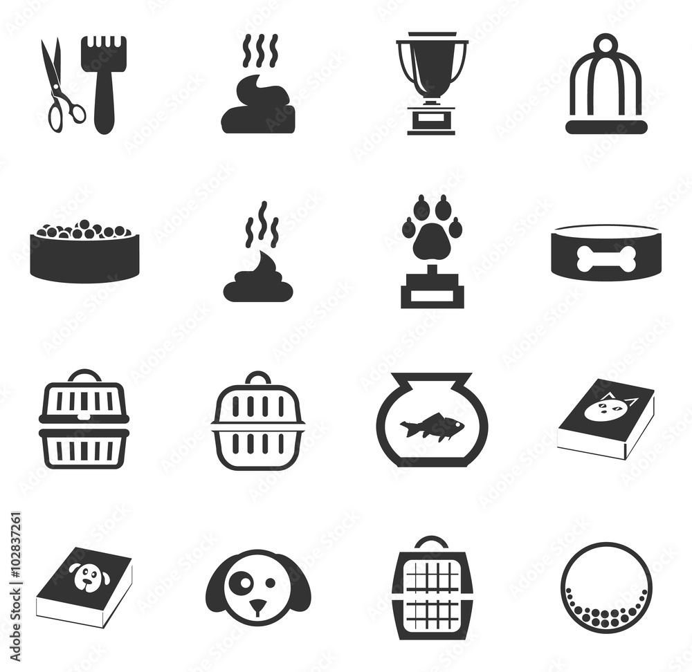 Goods for pets icons set Goods for pets icons set