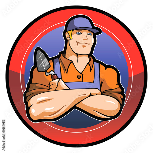Smiling worker, Jack-of-all-trades, logo, vector illustration


