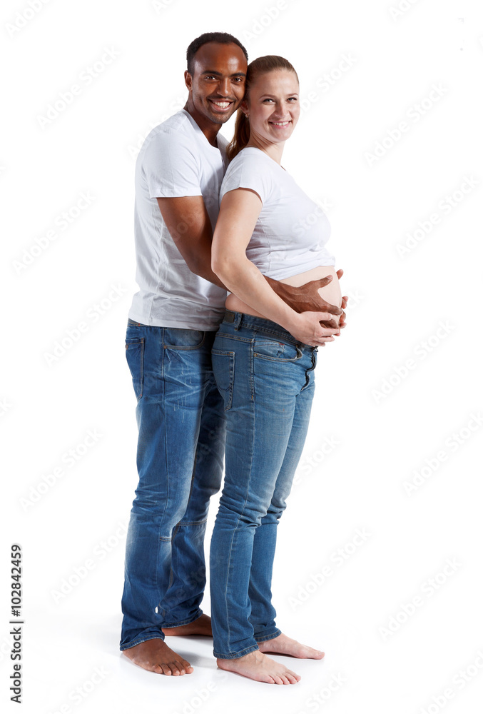 Portrait of happy young couple against white background Portrait of happy young couple against white background