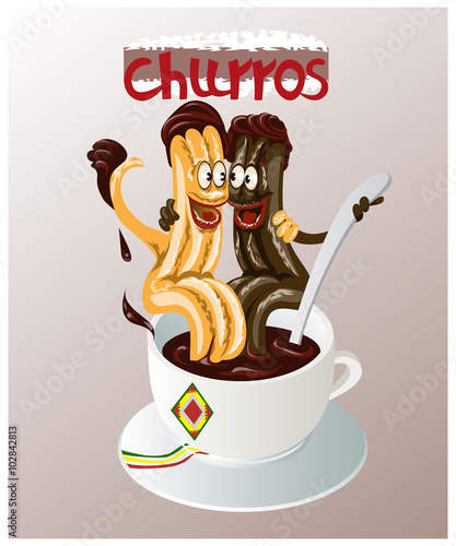 Cartoon  illustration of the traditional Spanish pastry called churros