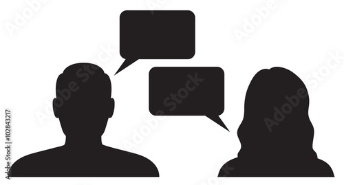 Man and woman silhouette talking