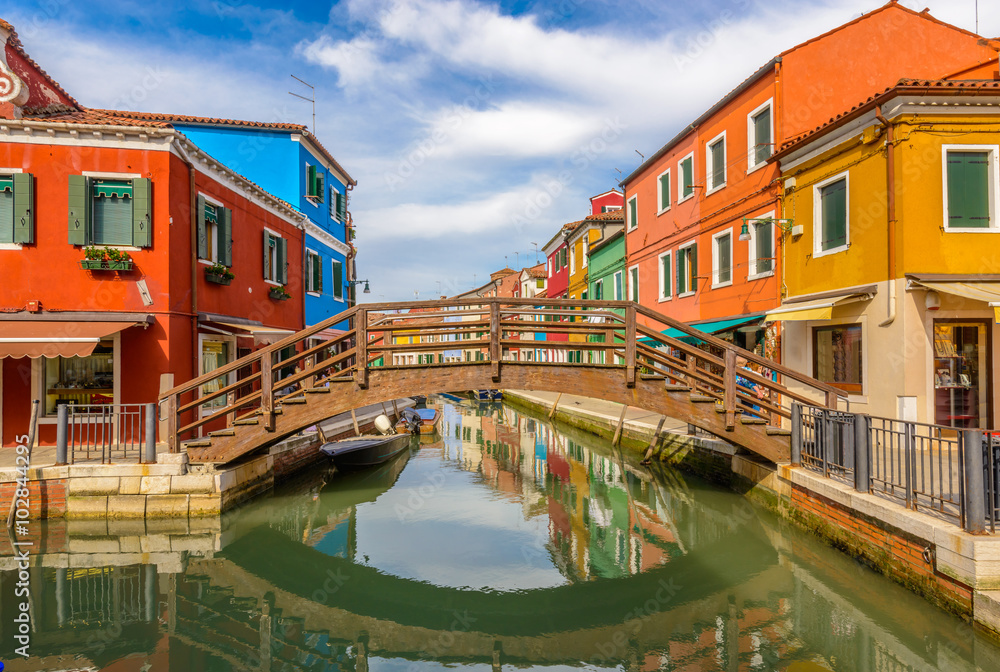 Lovely bridge on the canal of Venice, Burano.