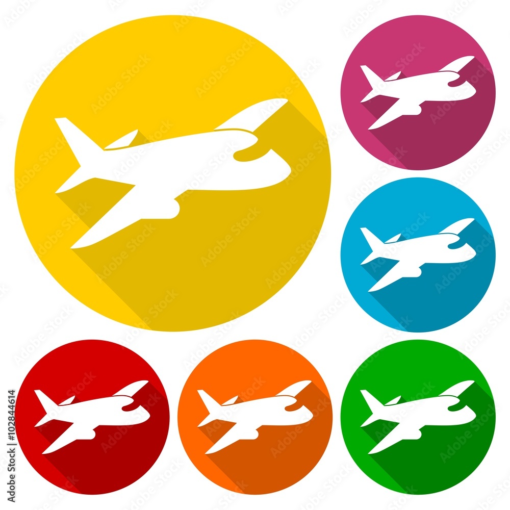 Obraz premium Plane icons set with long shadow