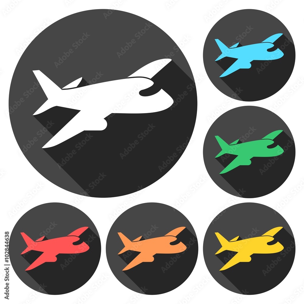 Obraz premium Plane icons set with long shadow