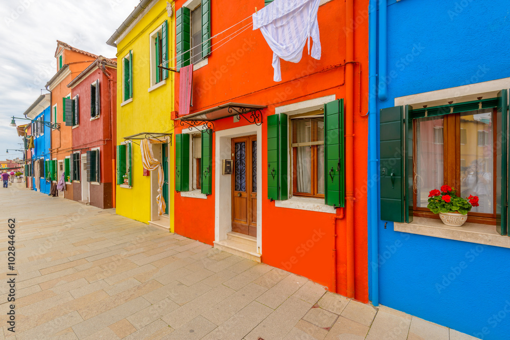 Colorful apartment building in Burano, Venice, Italy.