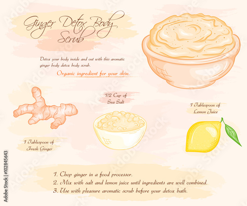 vector hand drawn illustration of ginger detox salt scrub recipe