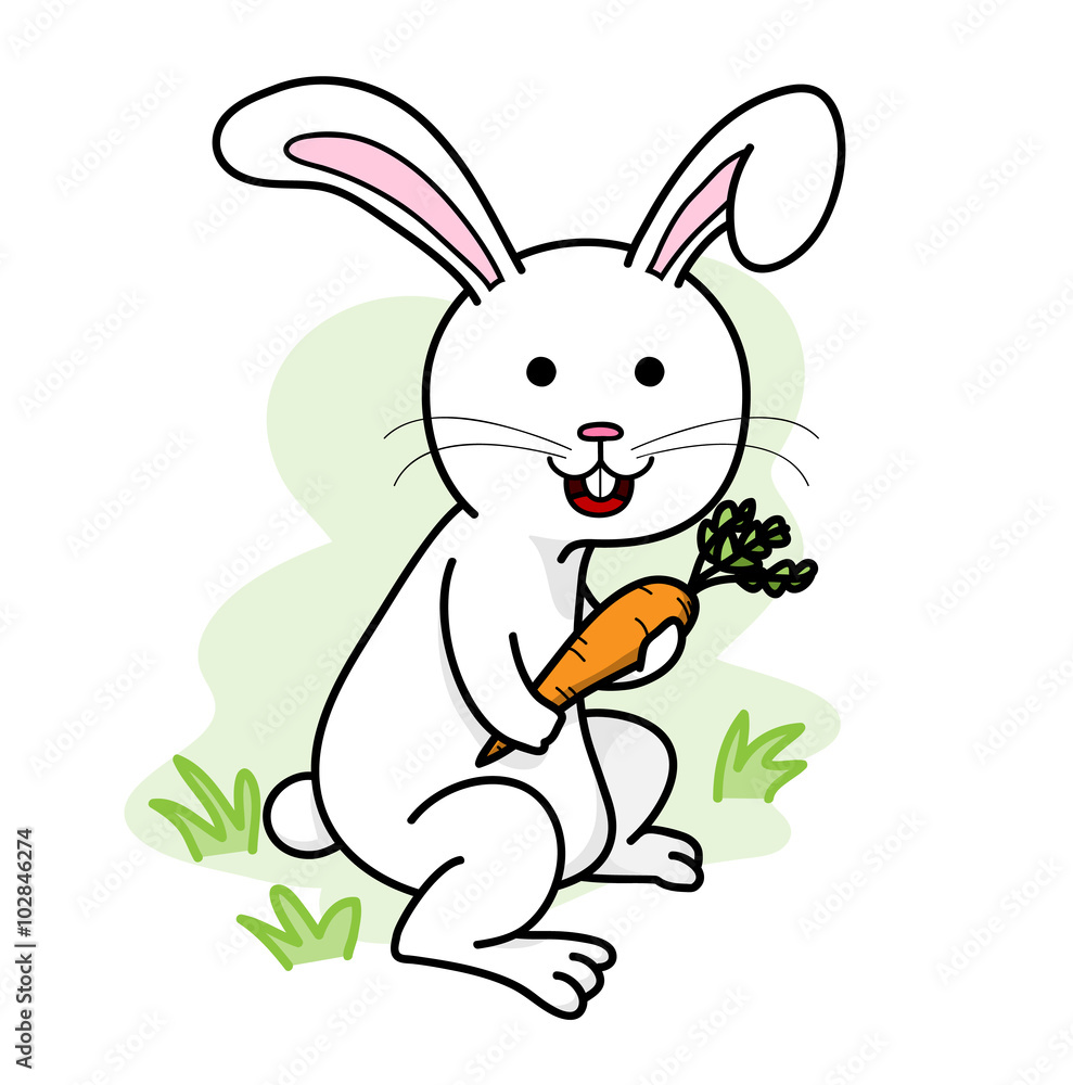 Bunny with Carrot, a hand drawn vector illustration of a bunny holding ...