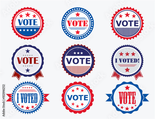Election Voting Stickers and Badges in USA red, white and blue