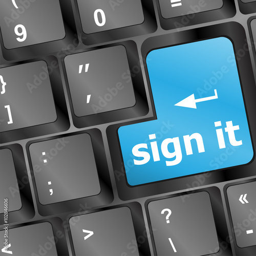 sign it or login concept with key on computer keyboard vector illustration