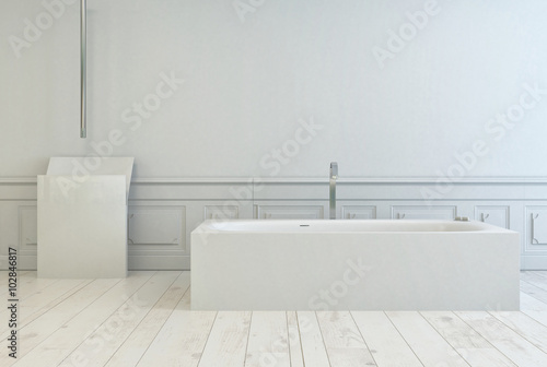 Simple rectangular bathtub in a white bathroom